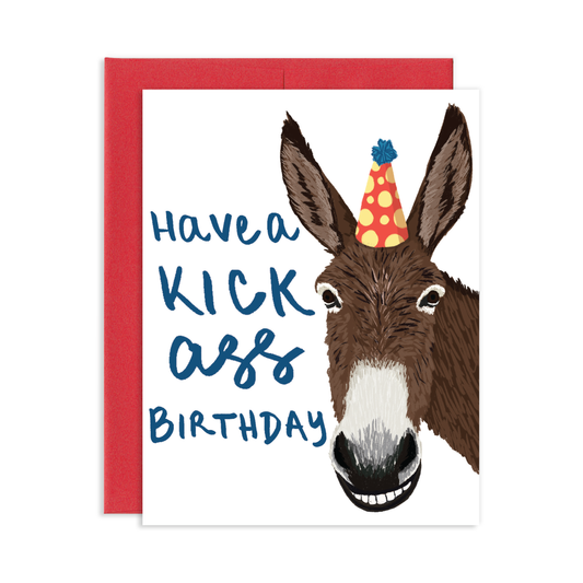 Kick Ass Donkey Birthday Greeting Card | Old Logo