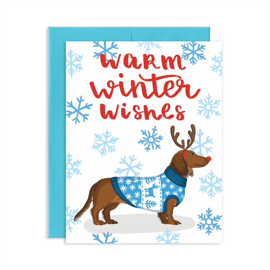 Warm Winter Wishes Dachshund Greeting Card  | Old Logo