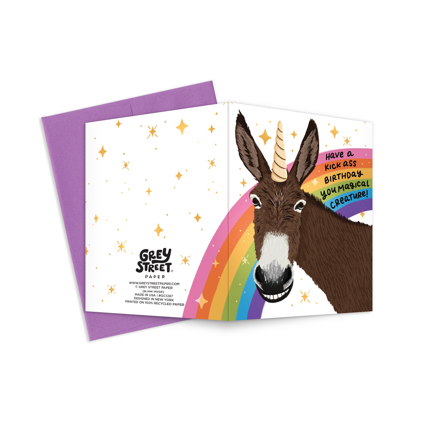 Magical Donkey Unicorn Birthday Greeting Card