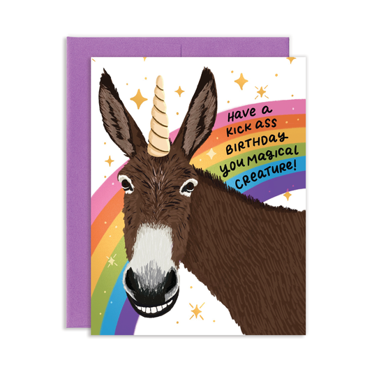 Magical Donkey Unicorn Birthday Greeting Card