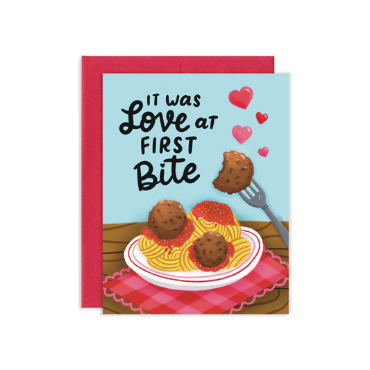 Love At First Bite Meatballs Greeting Card | Old Logo