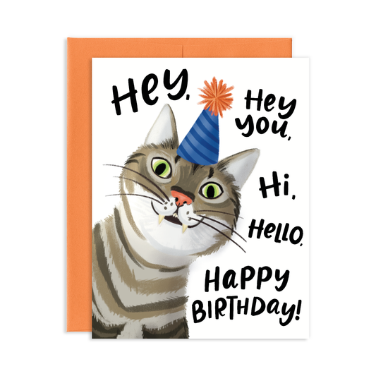 Cat Hello Birthday Greeting Card