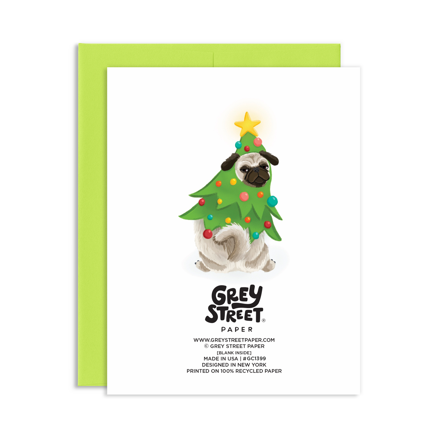 Bah Hum Pug Dog Christmas Greeting Card