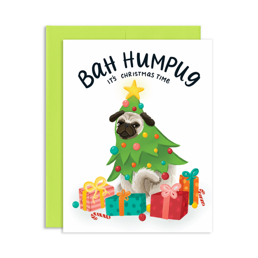 Bah Hum Pug Dog Christmas Greeting Card