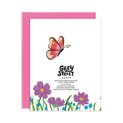 You Make My Heart Flutter Cute Dog Admiring Butterfly Valentine Greeting Card