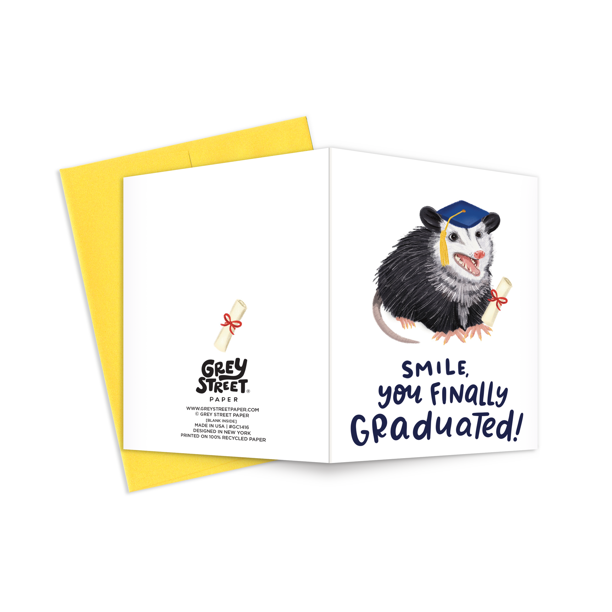 Funny Graduation Card | Opossum Grad Card | Grey Street Paper Funny Graduation Card | Opossum Grad Card | Grey Street Paper