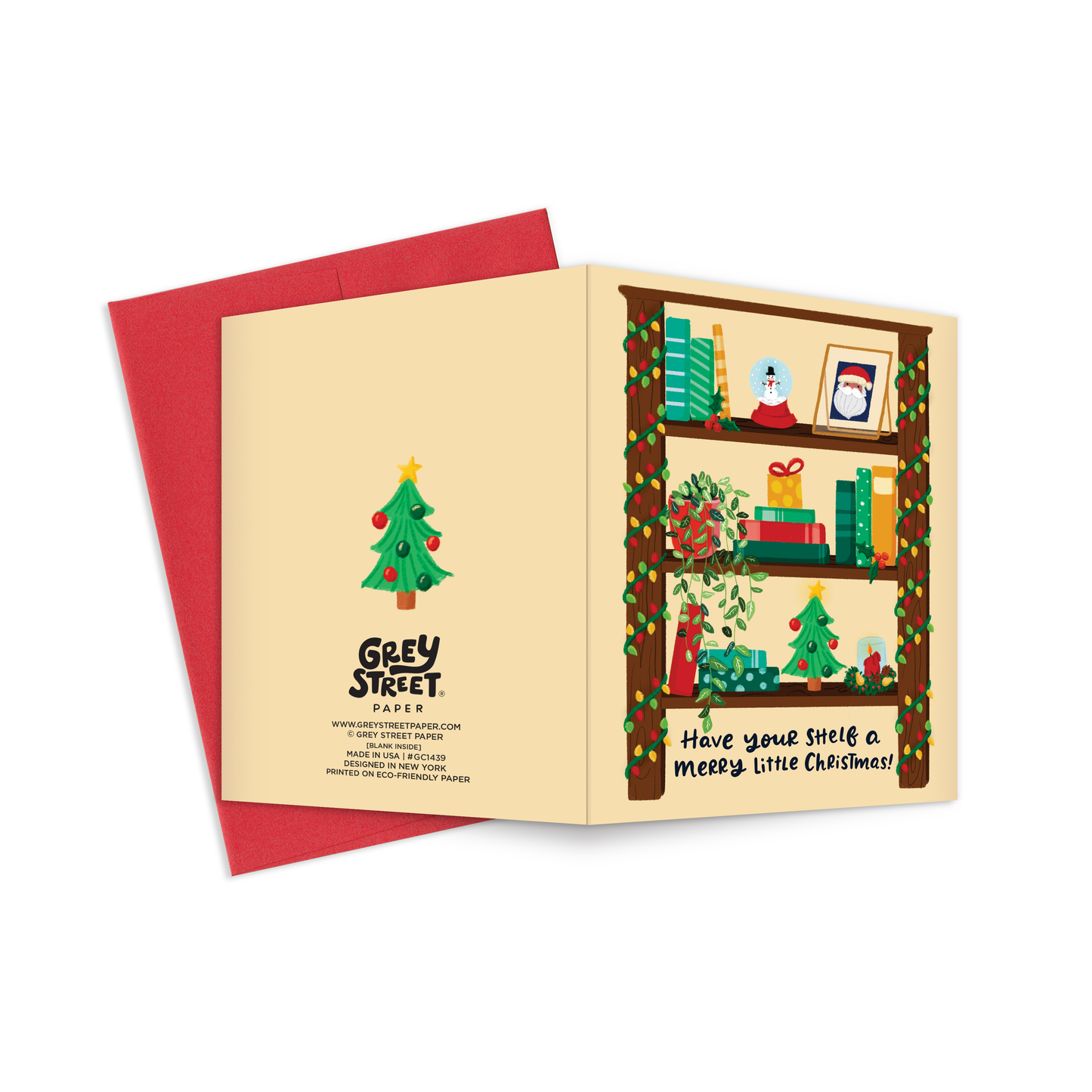 Bookshelf Merry Christmas Greeting Card