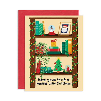 Bookshelf Merry Christmas Greeting Card