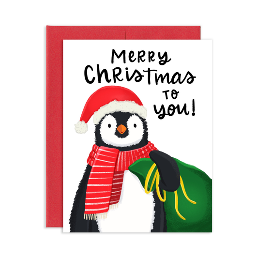 Santa Penguin Christmas Greeting Card