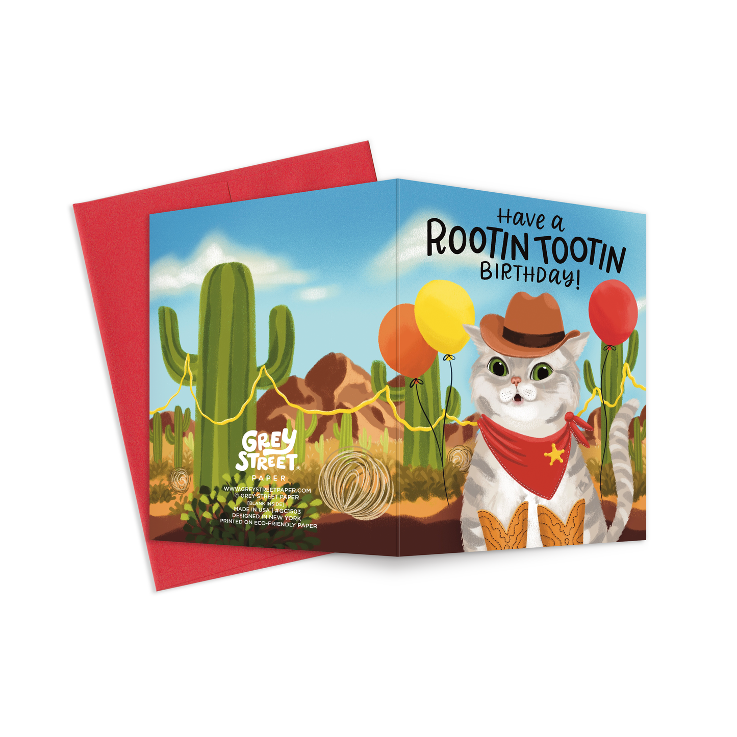 Rootin Tootin Western Cat Birthday Greeting Card