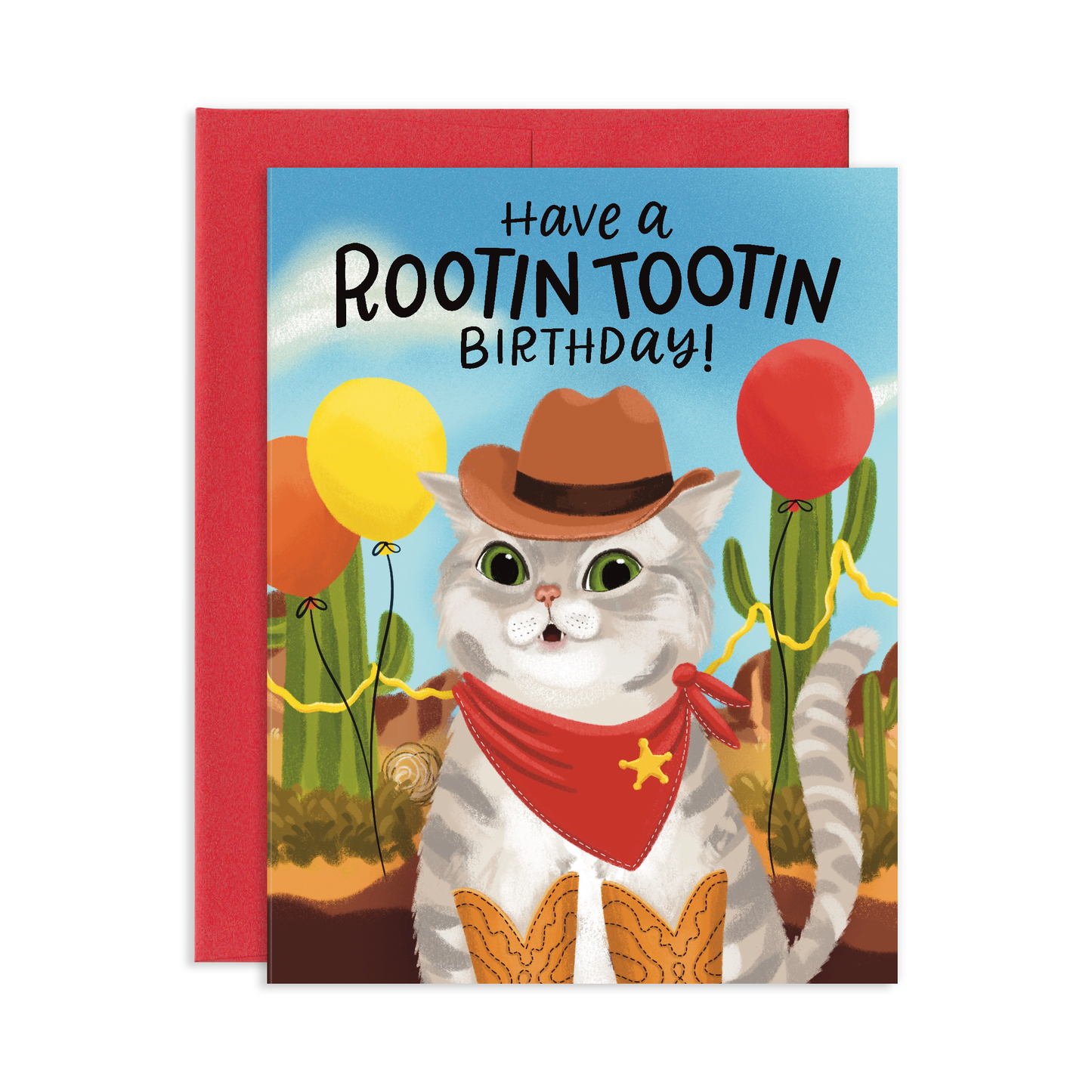 Rootin Tootin Western Cat Birthday Greeting Card
