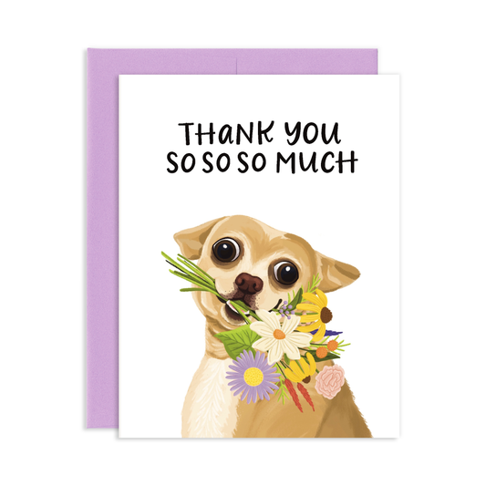Thank You So Much Funny Chihuahua Dog With Flowers Thank You Greeting Card