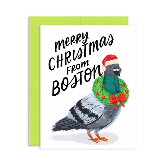 Merry Christmas From Boston Pigeon Christmas Greeting Card