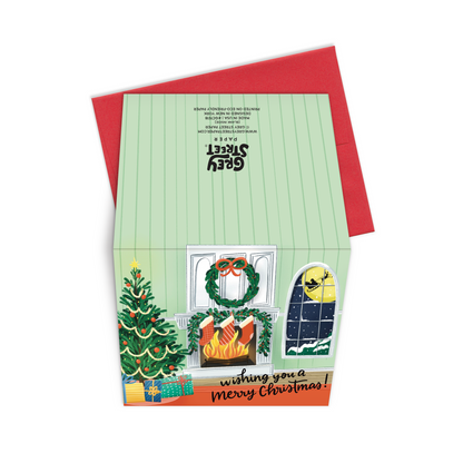 Christmas Tree Fireplace Scene Merry Christmas Greeting Card