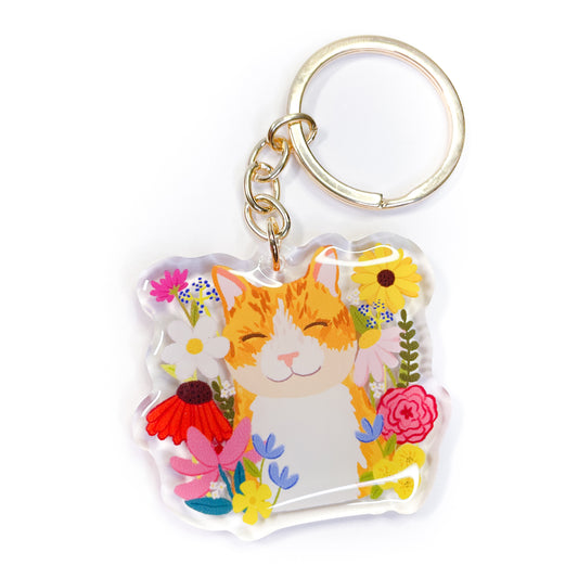 Cat Wild Flowers Keychain