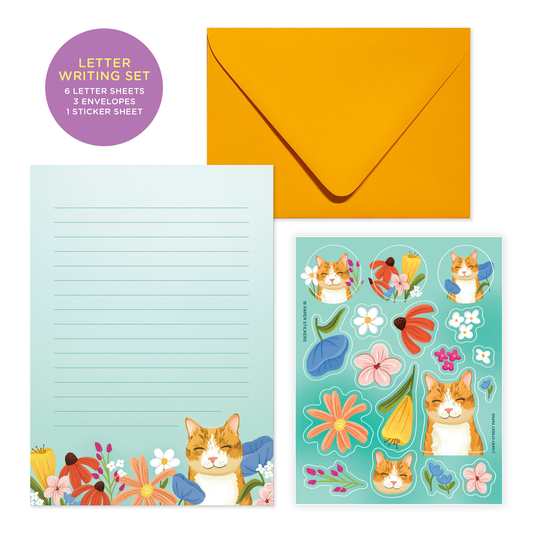 Orange Cat Floral Letter Writing Set