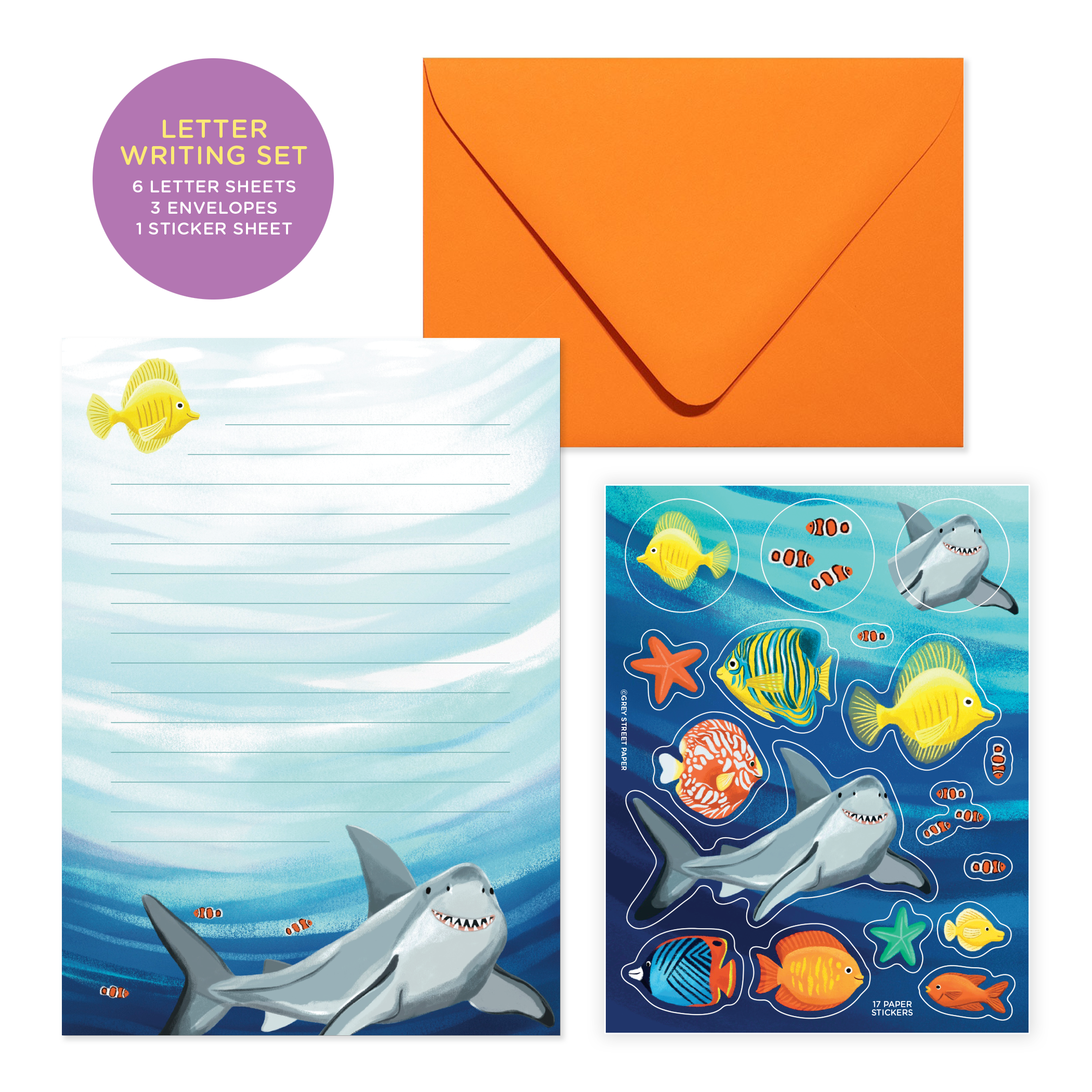 Shark & Tropical Fish | Letter Set Stationery | Grey Street Paper