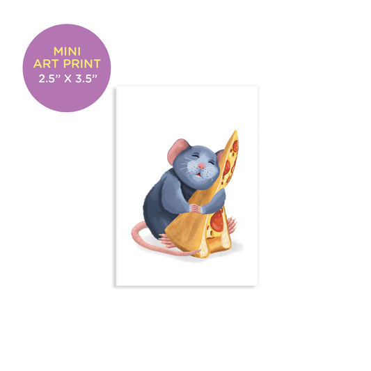 Rat Hugging Pepperoni Pizza Mini Art Print