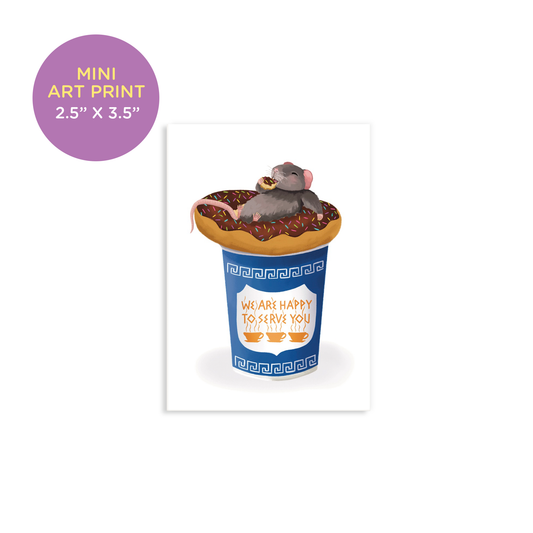 Rat Eating Donut In Classic Coffee Cup Mini Art Print