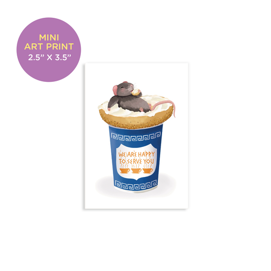 Rat Eating Bagel In Classic Coffee Cup Mini Art Print