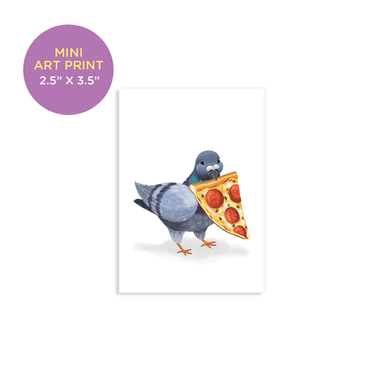 Pigeon Eating Pepperoni Pizza Mini Art Print