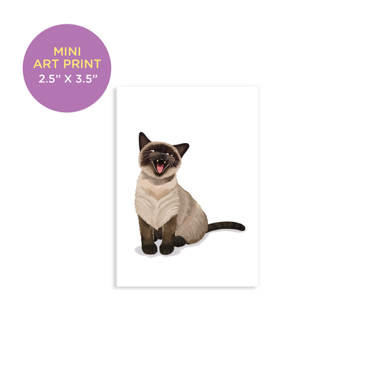 Funny Meowing Siamese Cat Mini Art Print