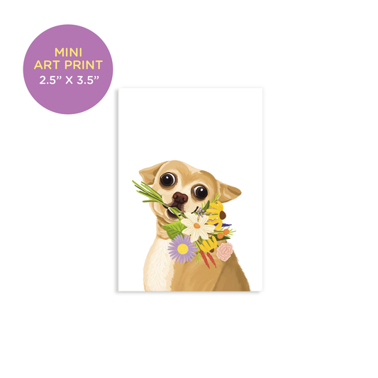 Cute Chihuahua Dog With Floral Bouquet Mini Art Print