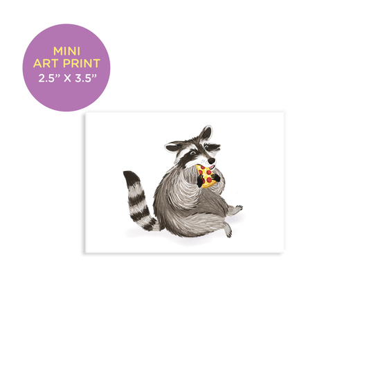 Raccoon Eating Pizza Mini Art Print