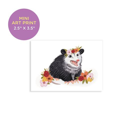 Smiling Opossum Wearing Flower Crown Mini Art Print