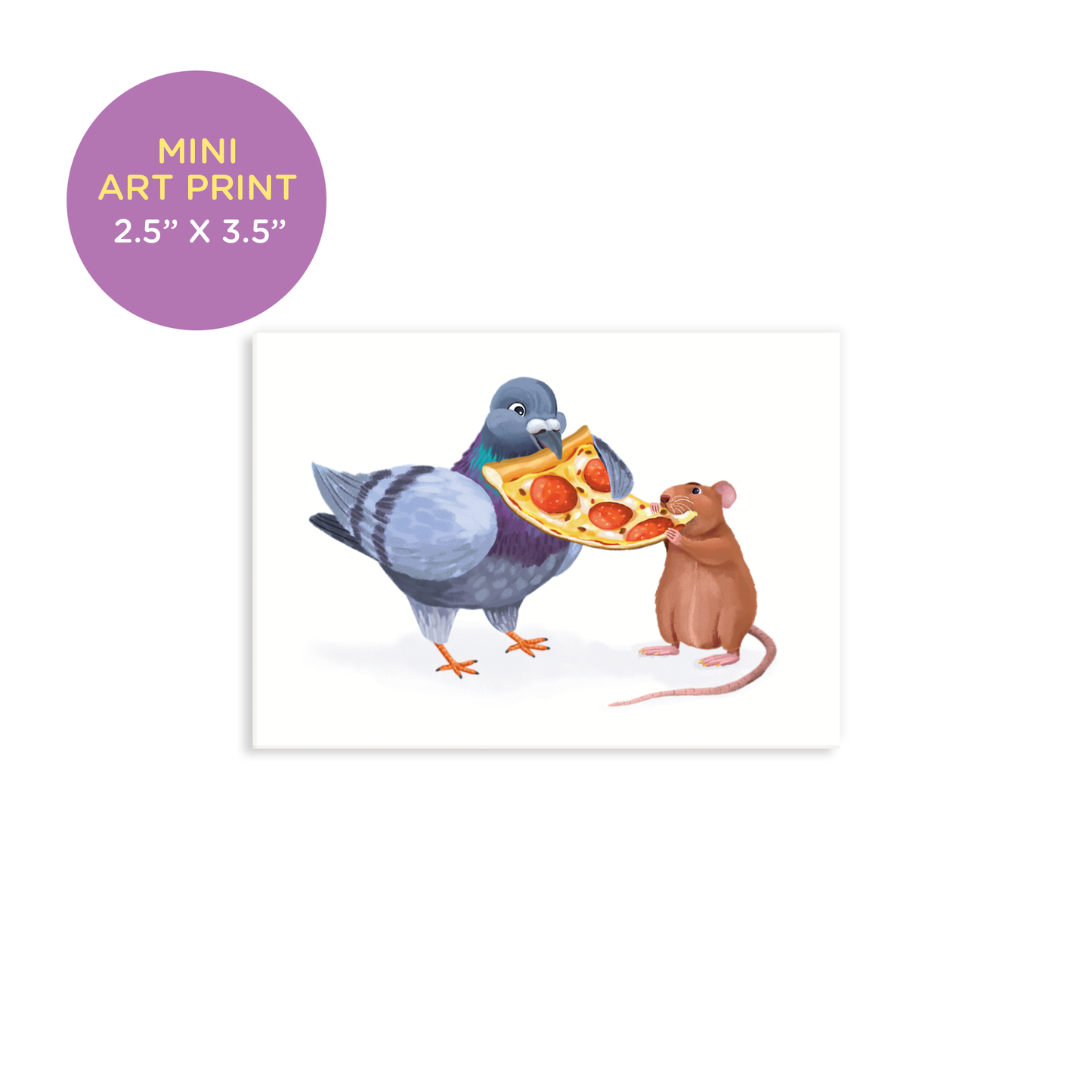 Pigeon And Rat Sharing Pizza Mini Art Print