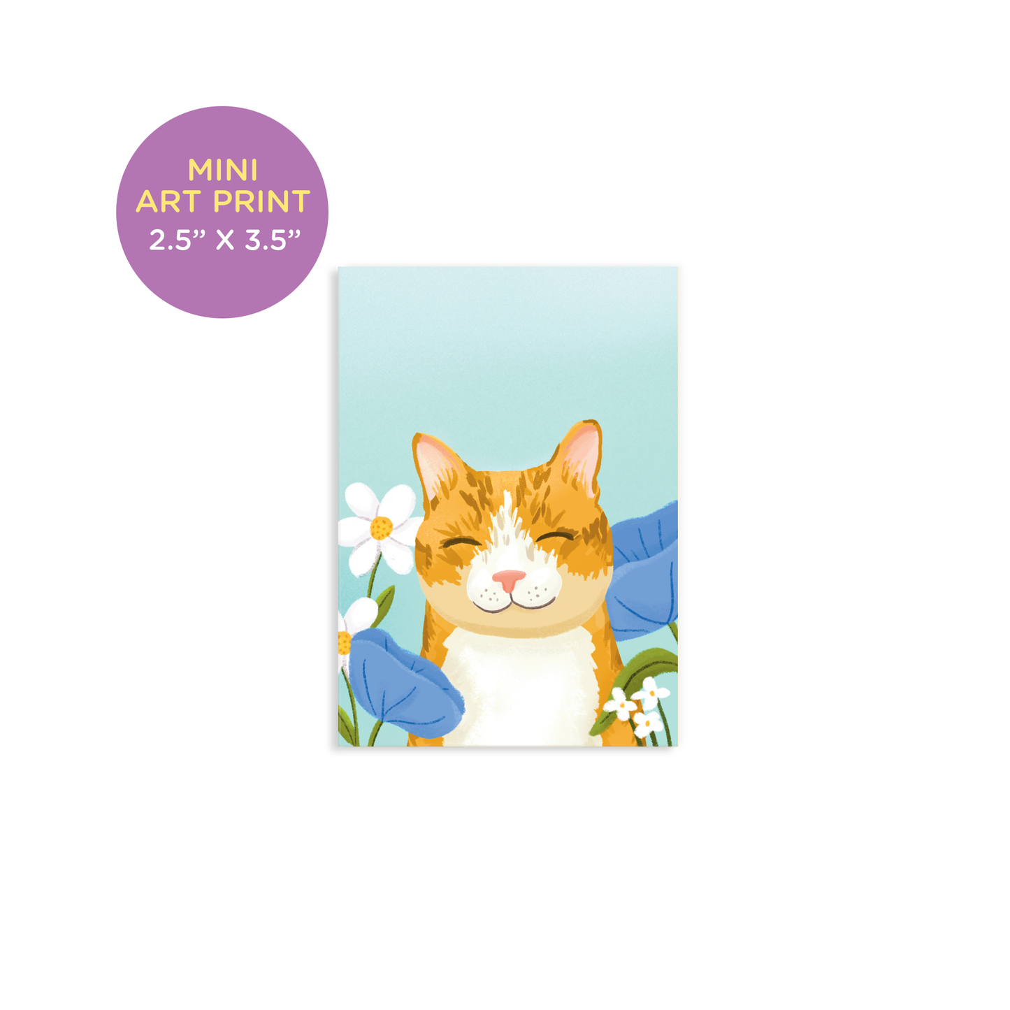 Cute Orange Cat With Florals Mini Art Print