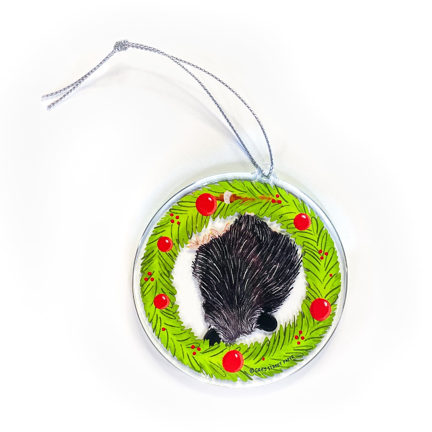 Holiday Christmas Wreath Opossum Ornament