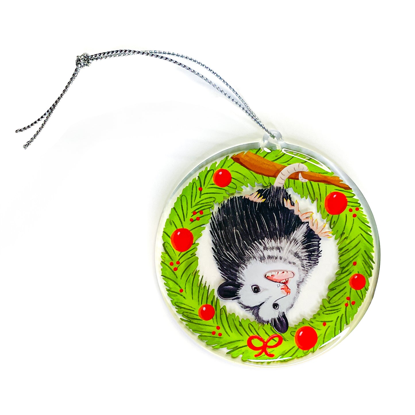 Holiday Christmas Wreath Opossum Ornament