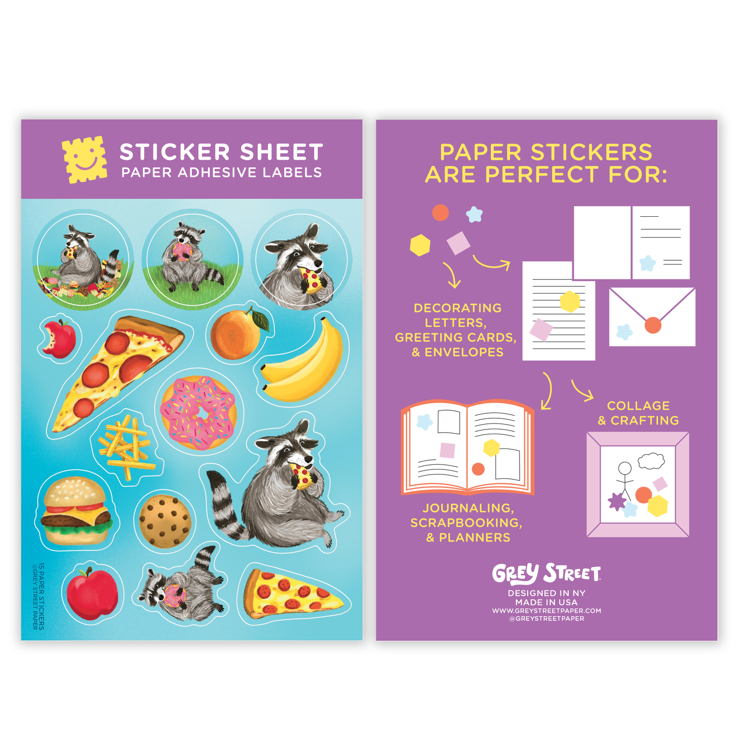 Pizza Raccoon Junk Food Paper Sticker Sheet