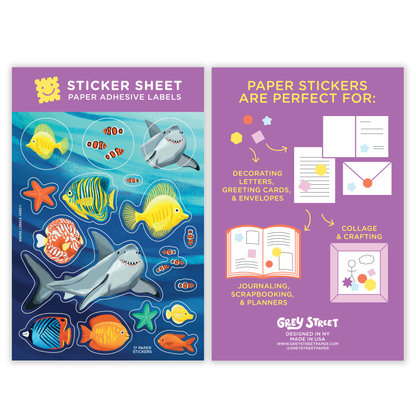 Under The Sea Shark & Tropical Fish Paper Sticker Sheet