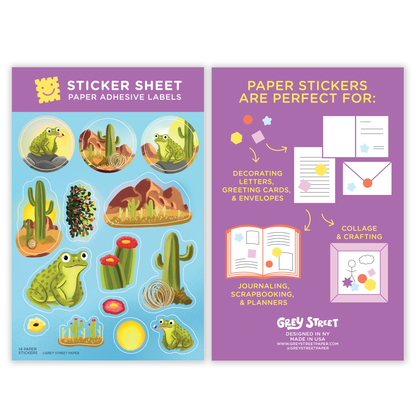 Frog Desert Cactus Paper Sticker Sheet