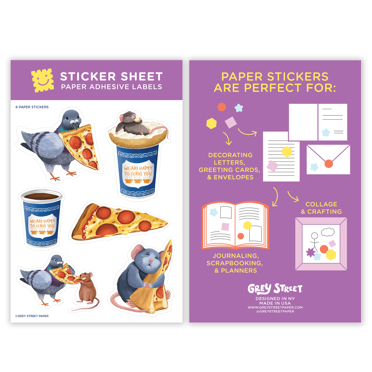 Rat, Pigeon, Coffee, & Pizza,Paper Sticker Sheet