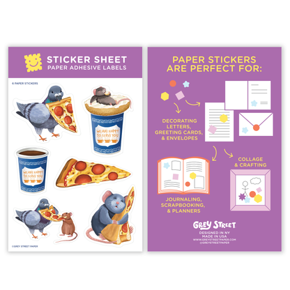 Rat, Pigeon, Coffee, & Pizza,Paper Sticker Sheet
