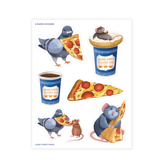 Rat, Pigeon, Coffee, & Pizza,Paper Sticker Sheet