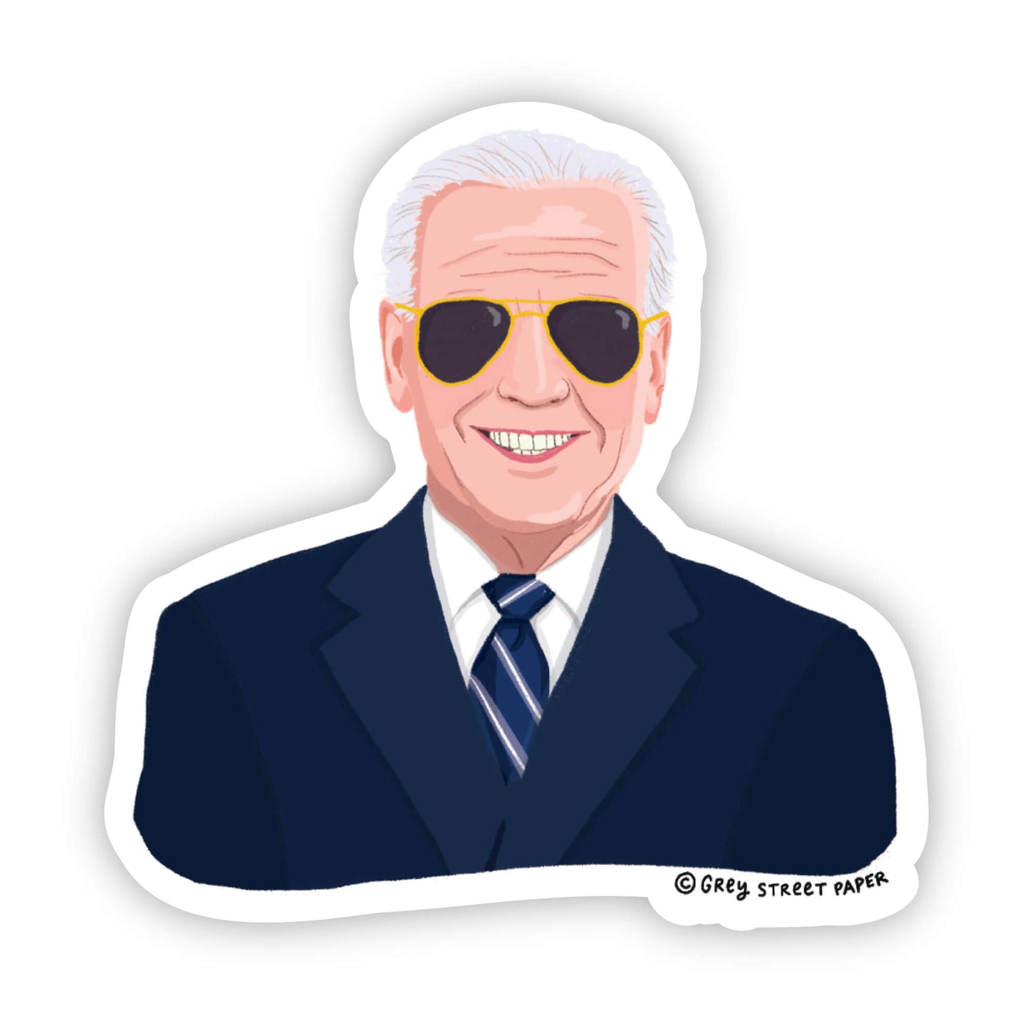 illustration of president joe biden in aviator glasses on a vinyl sticker