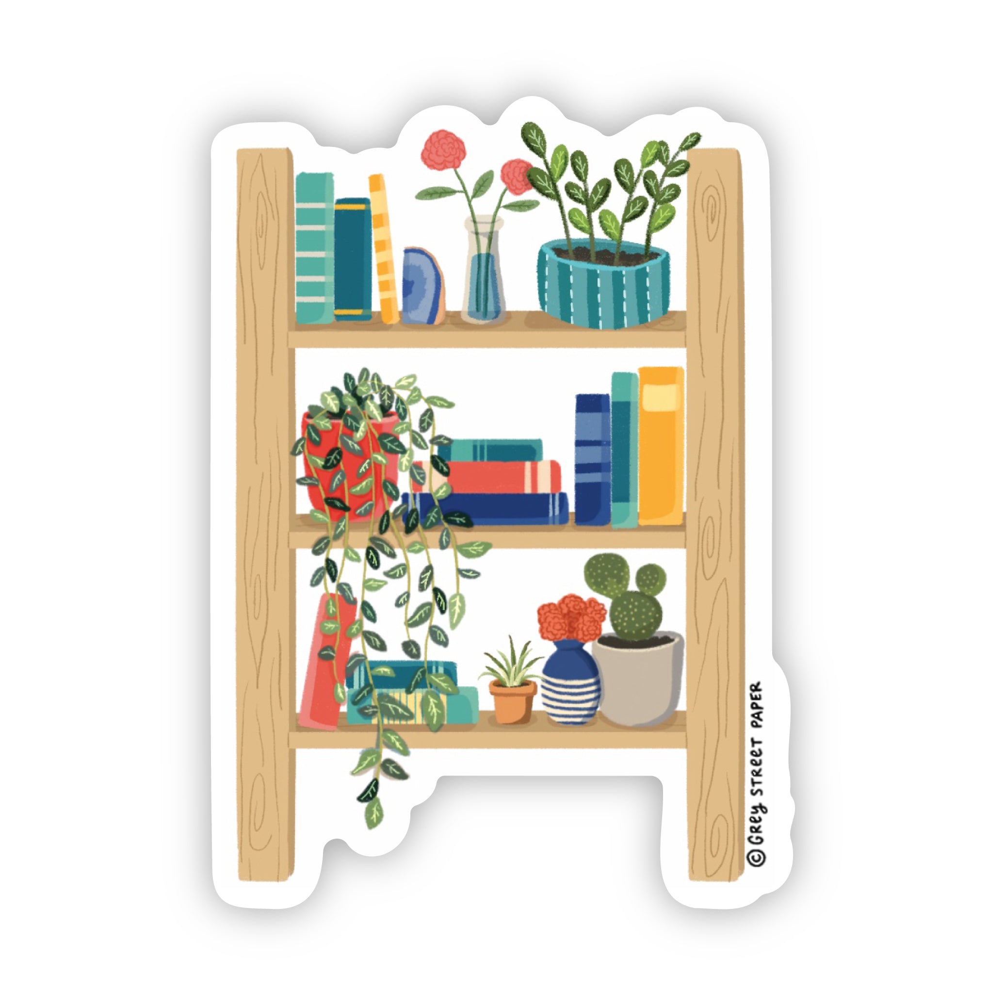 Library Shelf Sticker Bookshelf Sticker | Sticker for Water Bottle | Grey Street Paper