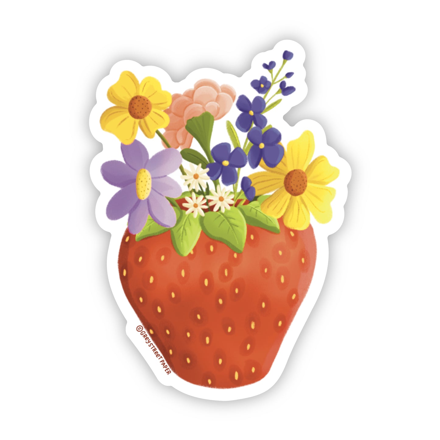 Flower Bouquet Strawberry Vase Sticker