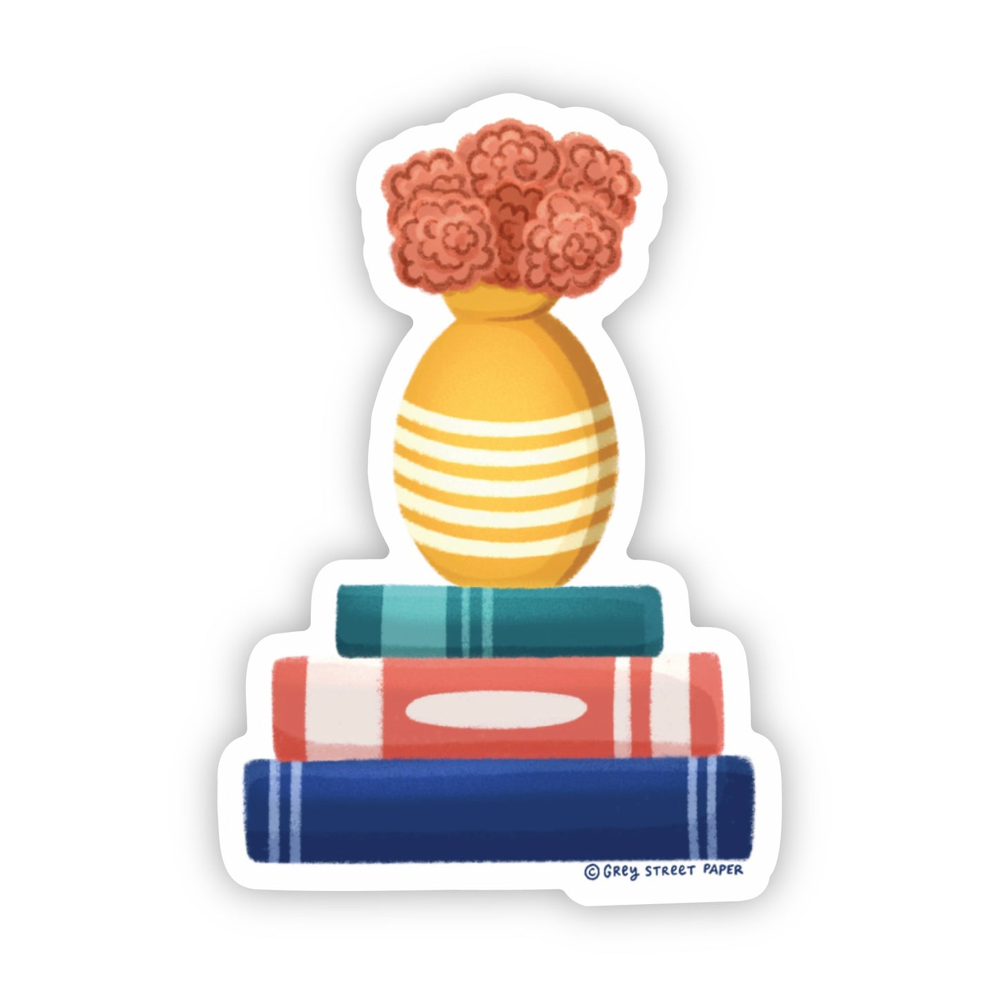 Pink Flowers Yellow Vase Book Stack Sticker