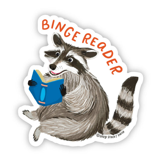Binge Reader Raccoon Reading Vinyl Sticker