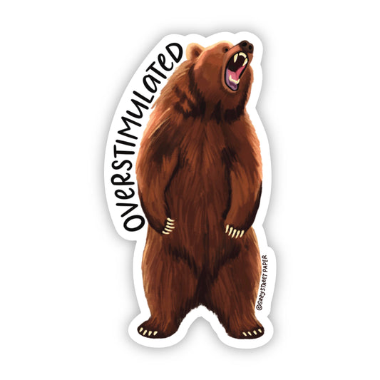 Overstimulated Roaring Grizzly Bear Vinyl Sticker