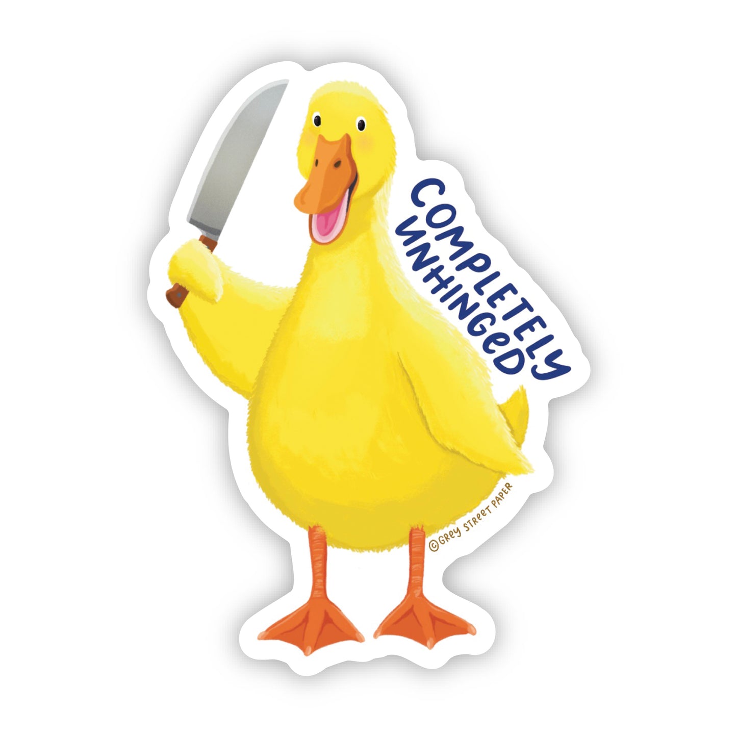 Completely Unhinged Duck With Knife Vinyl Sticker