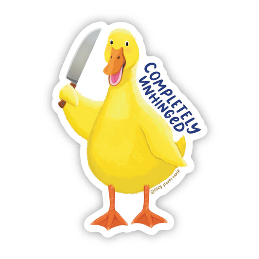 Completely Unhinged Duck With Knife Vinyl Sticker
