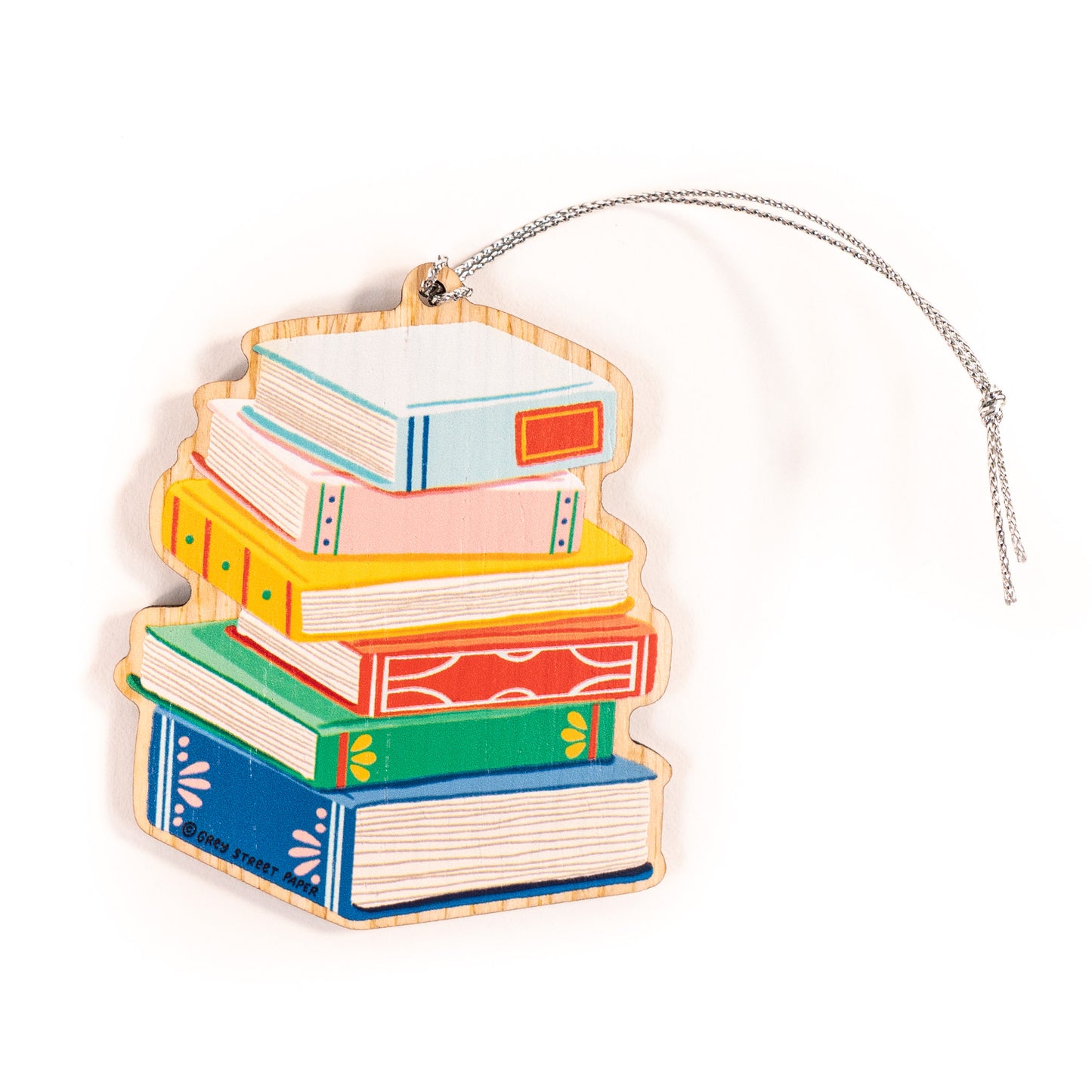 Colorful Book Stack Wood Christmas Ornament