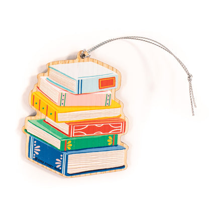Colorful Book Stack Wood Christmas Ornament