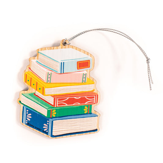 Colorful Book Stack Wood Christmas Ornament